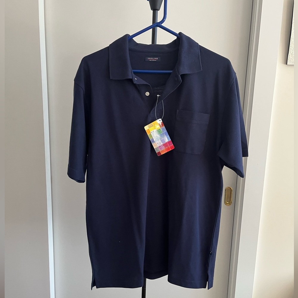 NWT Proline Brand Men Navy Blue PIQUE SHORT SLEEVE POLO COTTON T SHIRT 👕 XL